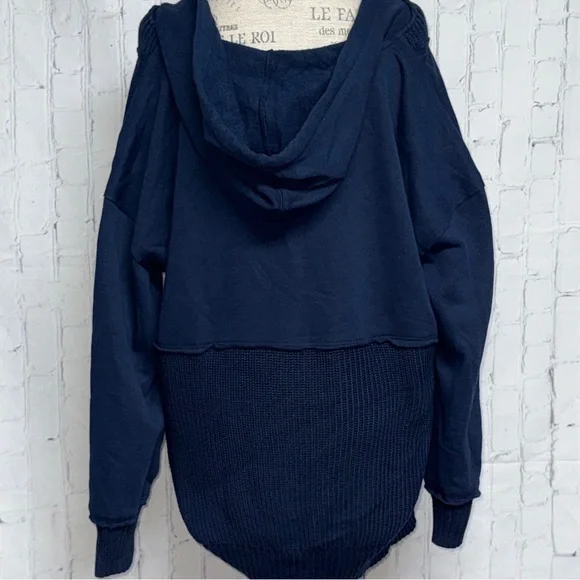 Navy Blue Knit Flowy Sweater with Hood - Picture 2 of 5